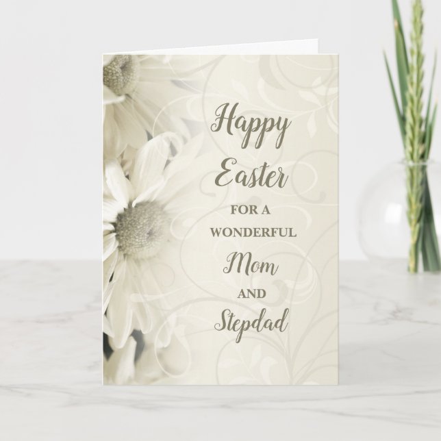 Cartes Pour Fêtes Annuelles Fleurs blanches Bonne Pâques maman et Stepdad (Devant)