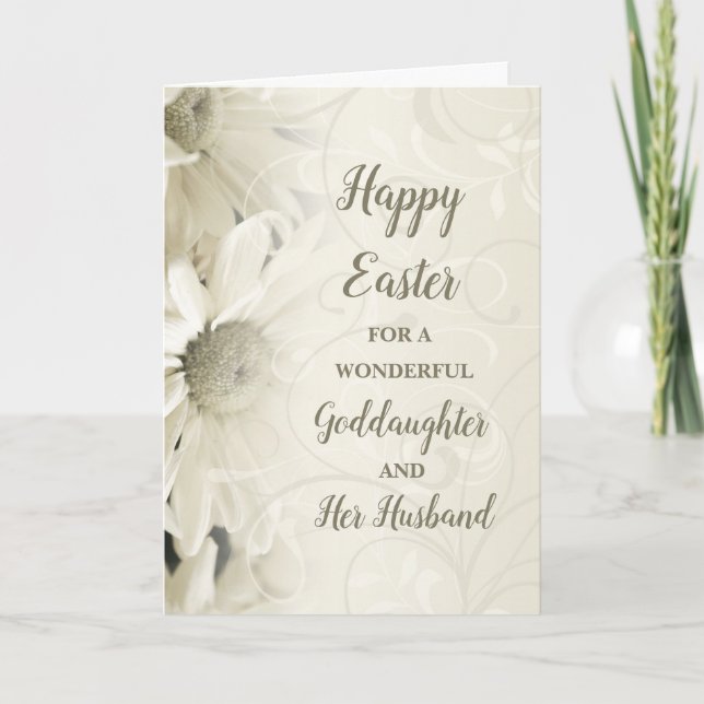 Cartes Pour Fêtes Annuelles Fleurs blanches Joyeuse fille de Pâques et mari (Devant)