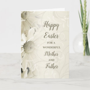 Cartes Pour Fêtes Annuelles Fleurs blanches Joyeuses Pâques Mère et Père