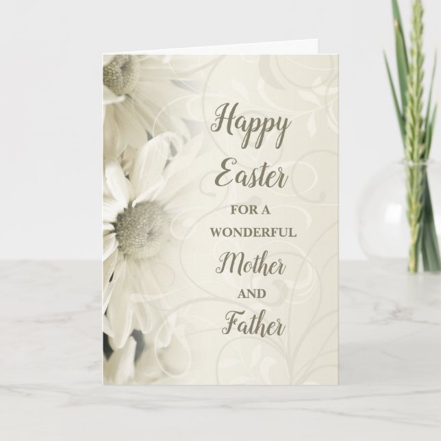 Cartes Pour Fêtes Annuelles Fleurs Blanches Joyuses Pâques Mère et Père (Devant)