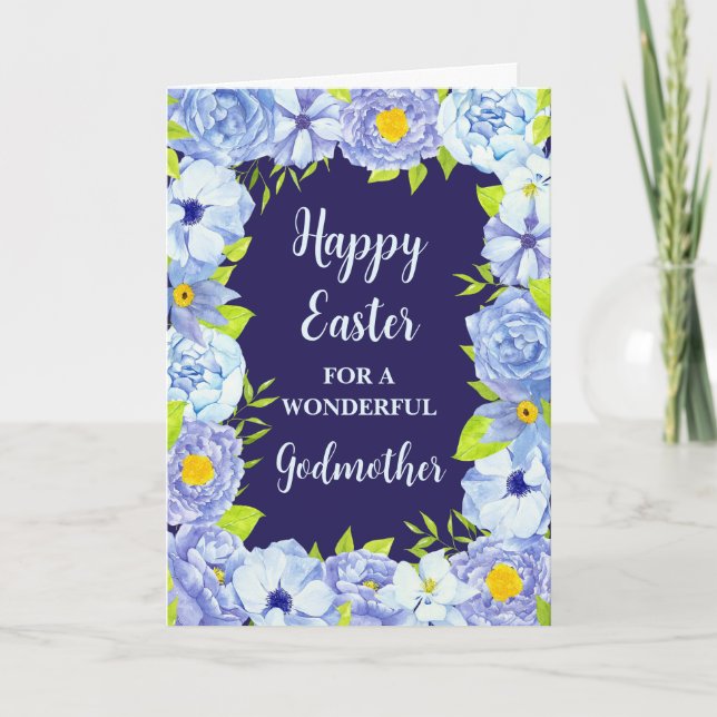 Cartes Pour Fêtes Annuelles Fleurs Bleues Joyeuse mère de Pâques (Devant)