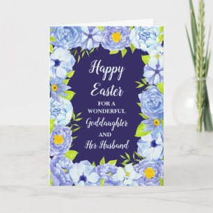 Cartes Pour Fêtes Annuelles Fleurs Bleues Joyeuses Fille de Pâques et mari
