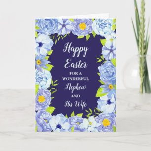 Cartes Pour Fêtes Annuelles Fleurs Bleues Joyeuses Pâques Nephew et sa femme
