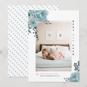 Cartes Pour Fêtes Annuelles Fleurs Bleues Meilleure maman Jamais Mère photo de