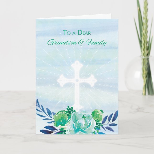 Cartes Pour Fêtes Annuelles Fleurs bleues turquoises de petit-fils et de (Devant)