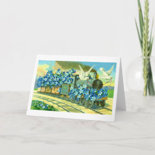 Cartes Pour Fêtes Annuelles Fleurs, colombes et trains