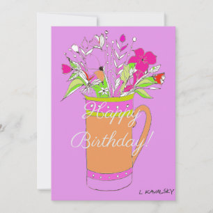 Cartes Pour Fêtes Annuelles Fleurs colorées de joyeux anniversaire dans une ta