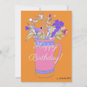 Cartes Pour Fêtes Annuelles Fleurs colorées joyeux anniversaire Orange dans un