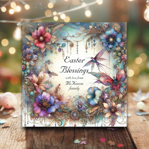 Cartes Pour Fêtes Annuelles Fleurs d'aquarelle élégantes Bénédiction de Pâques