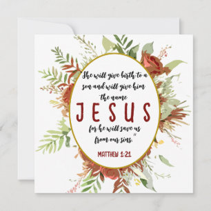 Cartes Pour Fêtes Annuelles Fleurs d'aquarelle et versets bibliques simples et