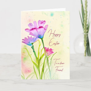 Cartes Pour Fêtes Annuelles Fleurs d'aquarelle violette et rose sur mesure Pâq