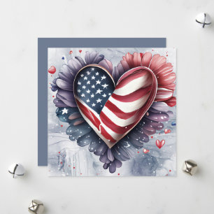 Cartes Pour Fêtes Annuelles Fleurs d'art de cœur patriotique américain
