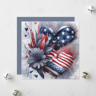 Cartes Pour Fêtes Annuelles Fleurs d'Art Patriotique American Heart