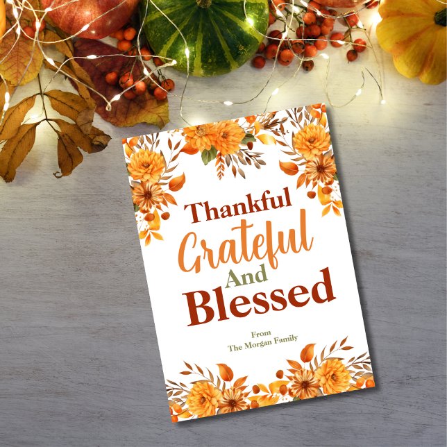Cartes Pour Fêtes Annuelles Fleurs d'automne Grâces et Bienheureux Thanksgivin (Créateur téléchargé)