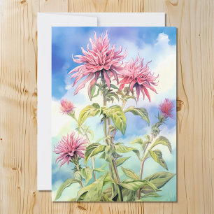 Cartes Pour Fêtes Annuelles Fleurs de baume d'abeille sur une aquarelle estiva