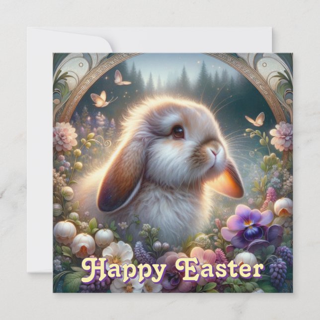 Cartes Pour Fêtes Annuelles Fleurs de bois Art Nouveau Lop Lapin Eared (Devant)