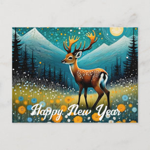 Cartes Pour Fêtes Annuelles Fleurs de cerfs mignons Imaginaire de prairie