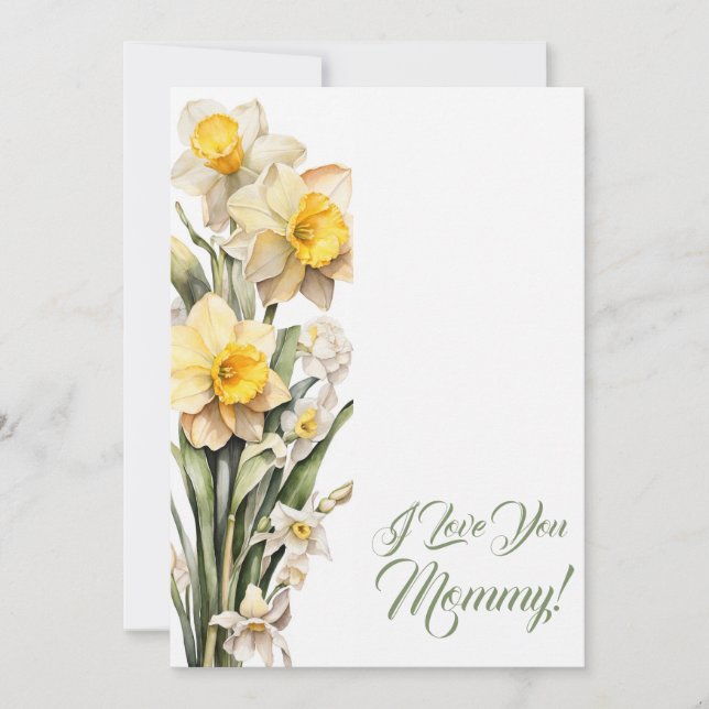 Cartes Pour Fêtes Annuelles Fleurs de la Fête des Mères Daffodils Aquarelle (Devant)