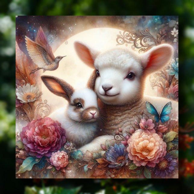 Cartes Pour Fêtes Annuelles Fleurs de lapin d'agneau pastel doux (Créateur téléchargé)