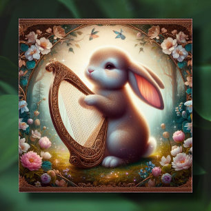 Cartes Pour Fêtes Annuelles Fleurs de lapin Imaginaire de bois Harpe Pâques