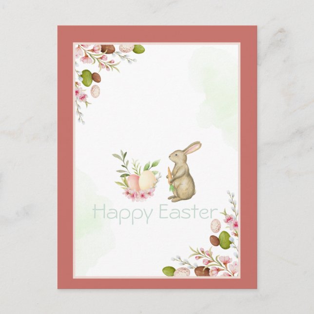 Cartes Pour Fêtes Annuelles Fleurs de lapin mignonnes Oeufs de Pâques (Devant)