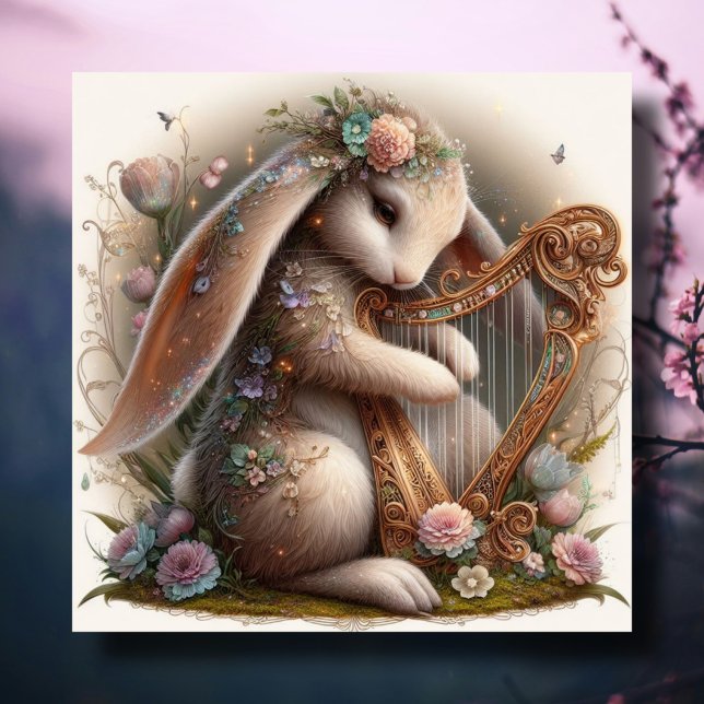 Cartes Pour Fêtes Annuelles Fleurs de lapin musicale Imaginaire Art Pâques (Créateur téléchargé)