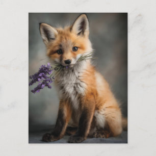 Cartes Pour Fêtes Annuelles Fleurs de lavande fermées pour kit Fox adorable