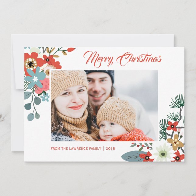 Cartes Pour Fêtes Annuelles Fleurs de Noël modernes Photo de feuillage (Devant)