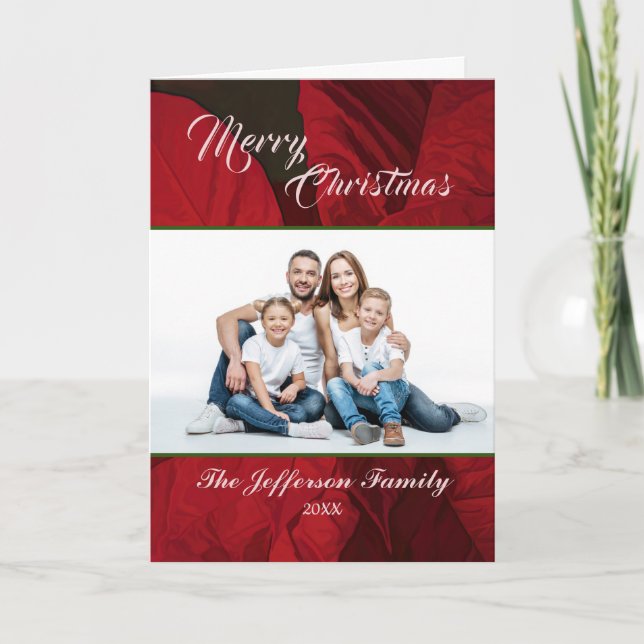 Cartes Pour Fêtes Annuelles Fleurs de Noël Poinsettia Photo de famille personn (Devant)