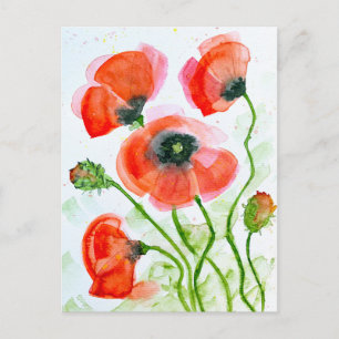 Cartes Pour Fêtes Annuelles Fleurs de pavot à l'aquarelle en été