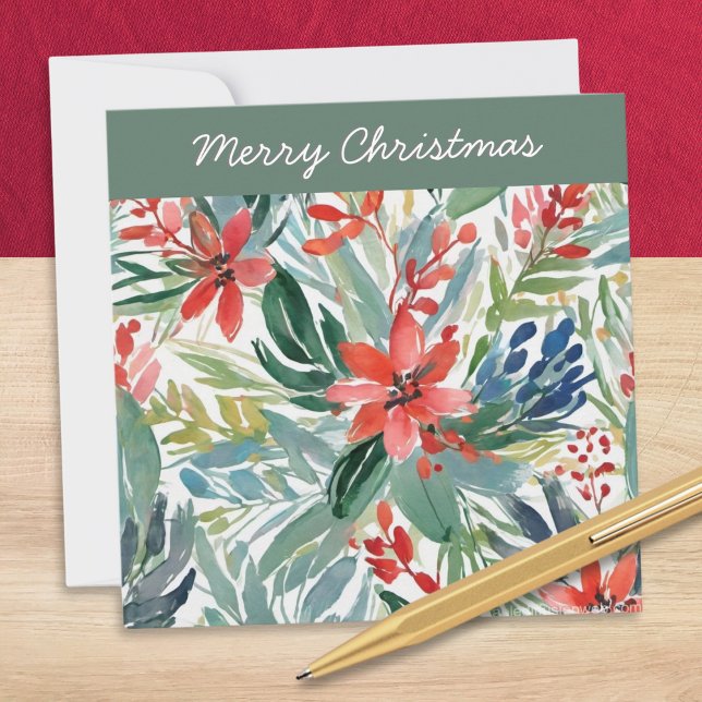Cartes Pour Fêtes Annuelles Fleurs de Poinsettia Rouges Feuilles Chic Floral (Créateur téléchargé)