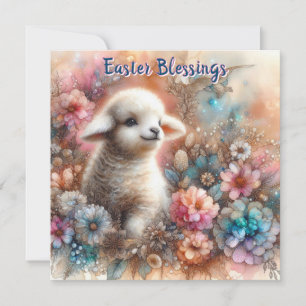Cartes Pour Fêtes Annuelles Fleurs de printemps de l'agneau mignonne Pâques ch