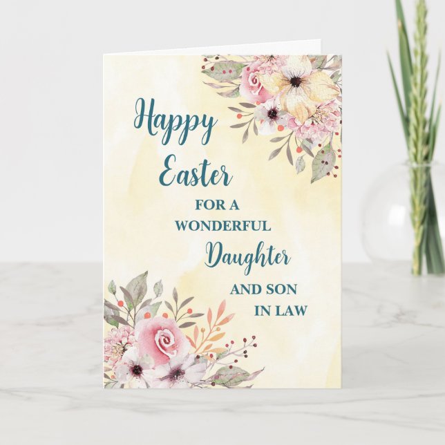 Cartes Pour Fêtes Annuelles Fleurs de printemps Joyeuses Fille de Pâques Fils  (Devant)