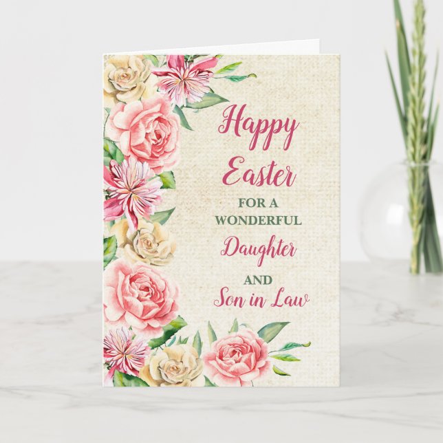 Cartes Pour Fêtes Annuelles Fleurs de printemps Joyeuses Fille de Pâques Fils  (Devant)
