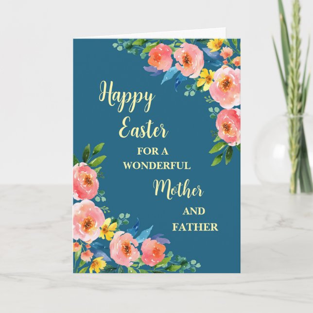 Cartes Pour Fêtes Annuelles Fleurs de printemps Joyeuses Pâques Mère et Père (Devant)