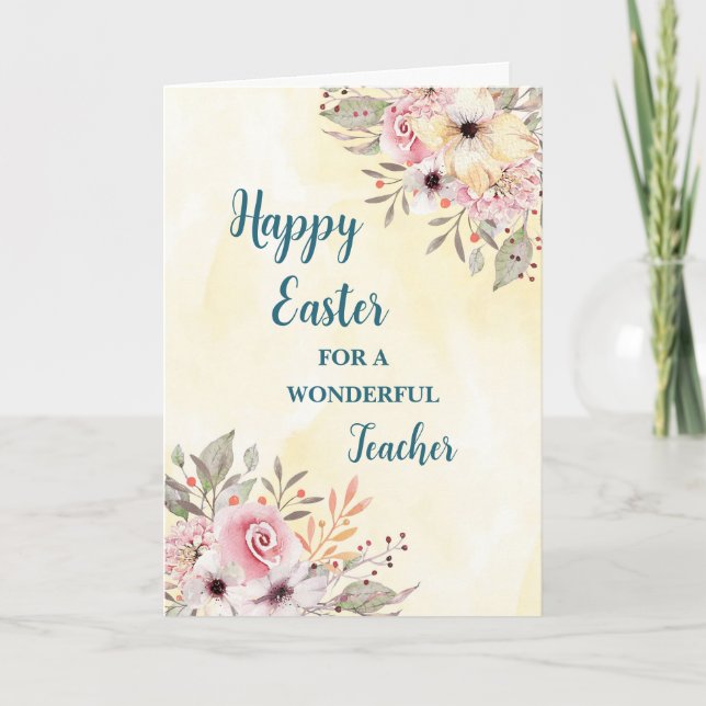 Cartes Pour Fêtes Annuelles Fleurs de printemps Joyeux enseignant de Pâques (Devant)