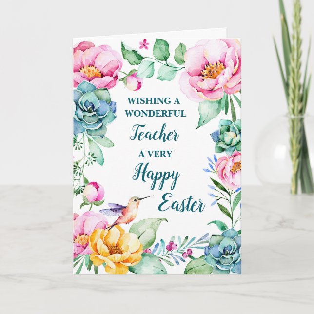 Cartes Pour Fêtes Annuelles Fleurs de printemps Joyeux enseignant de Pâques (Devant)