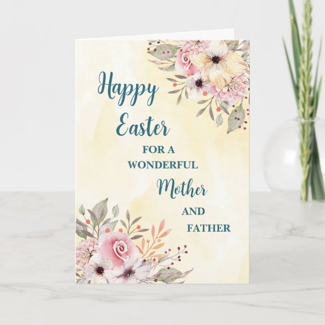 Cartes Pour Fêtes Annuelles Fleurs de printemps Joyeux Pâques Mère et Père (Devant)