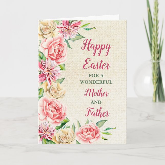 Cartes Pour Fêtes Annuelles Fleurs de printemps Joyeux Pâques Mère et Père (Devant)
