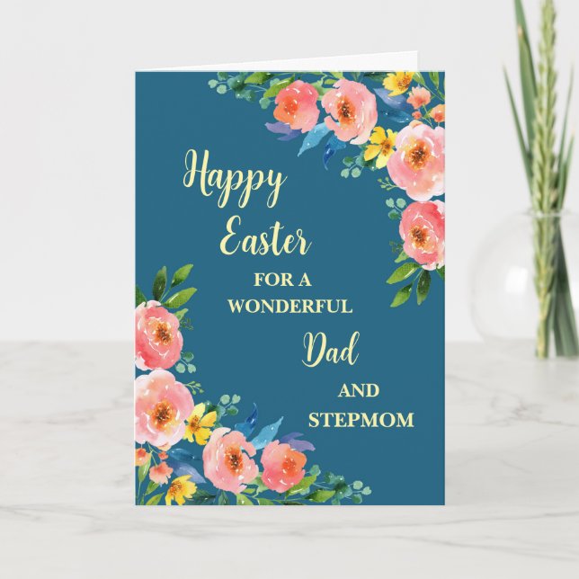 Cartes Pour Fêtes Annuelles Fleurs de printemps Joyeux Pâques papa et Stepmama (Devant)