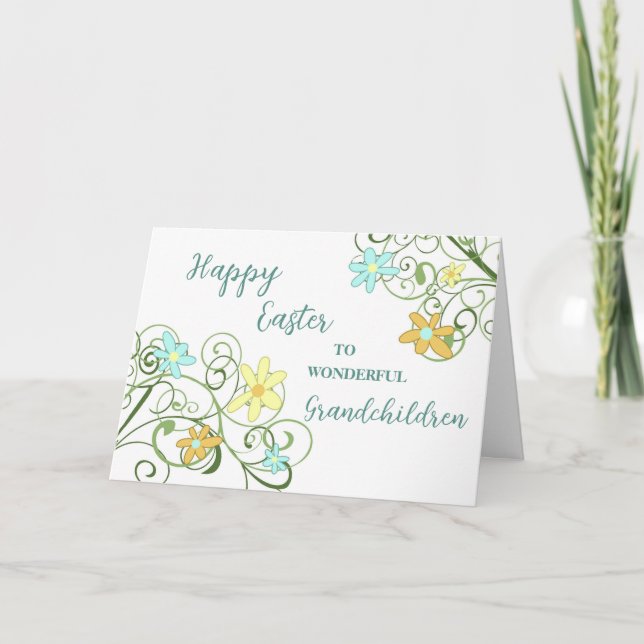 Cartes Pour Fêtes Annuelles Fleurs de printemps petits-enfants heureux Pâques (Devant)