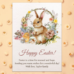 Cartes Pour Fêtes Annuelles Fleurs de printemps vintages Joyeux lapin de Pâque