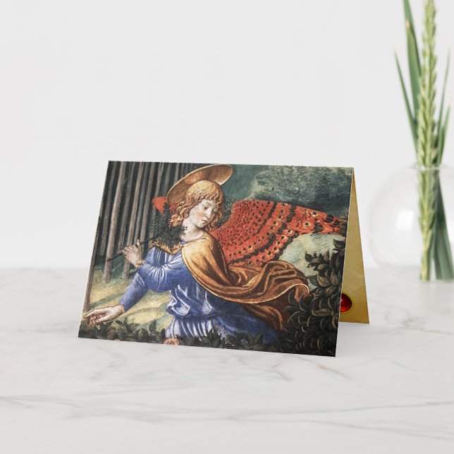 Cartes Pour Fêtes Annuelles Fleurs de rassemblement d'anges dans un paysage cé (Devant)