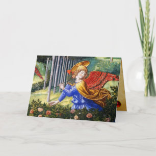 Cartes Pour Fêtes Annuelles Fleurs de rassemblement d'anges dans un paysage cé