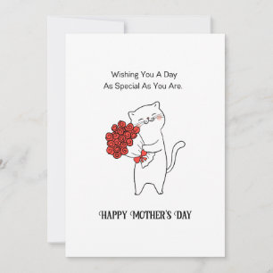 Cartes Pour Fêtes Annuelles Fleurs de Roses Rouges Chat dessinées à la main Fê