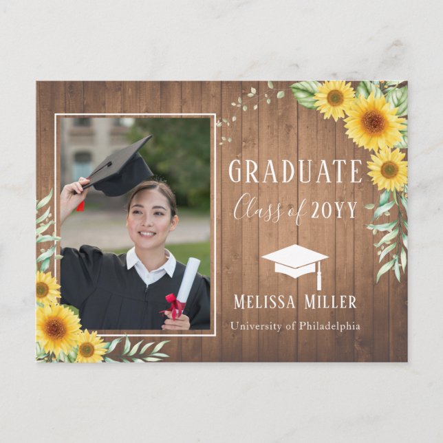 Cartes Pour Fêtes Annuelles Fleurs de soleil bois rustique Graduation (Devant)