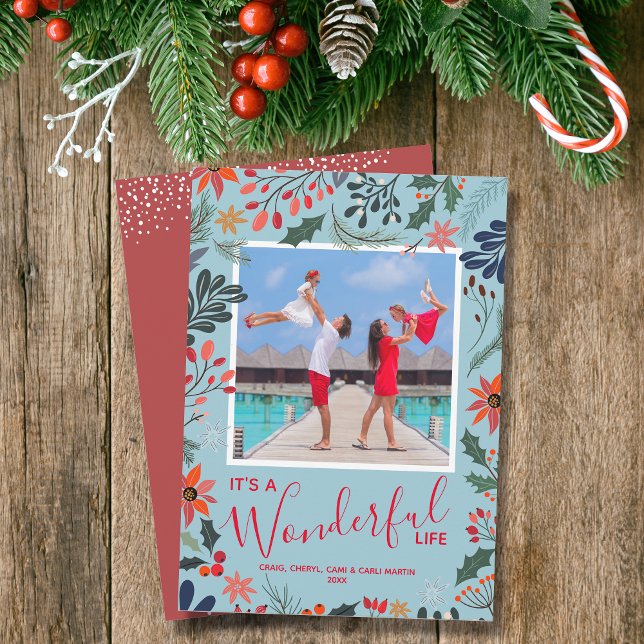 Cartes Pour Fêtes Annuelles Fleurs d'hiver Photo Noël (Winter flowers and snowflakes Christmas holiday photo cards)