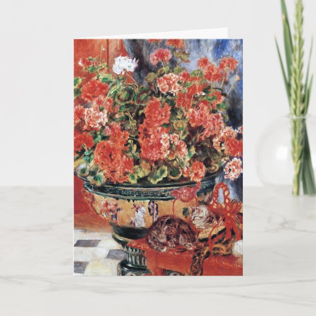 Cartes Pour Fêtes Annuelles Fleurs et chats - art impressionniste - Renoir (Devant)