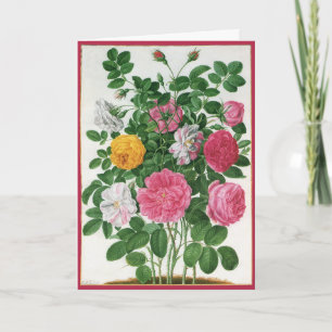 Cartes Pour Fêtes Annuelles Fleurs fleuries vintage, roses de jardin de printe