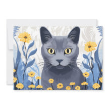 Fleurs Jaunes Chat Bleu Russe
